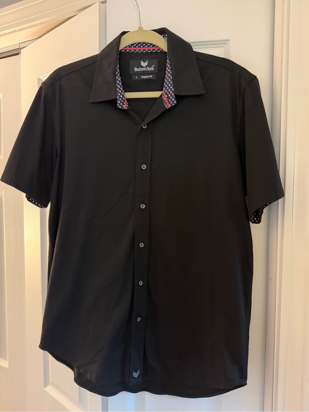 Buttercloth Black Short-Sleeve Casual Button-Down Shirt